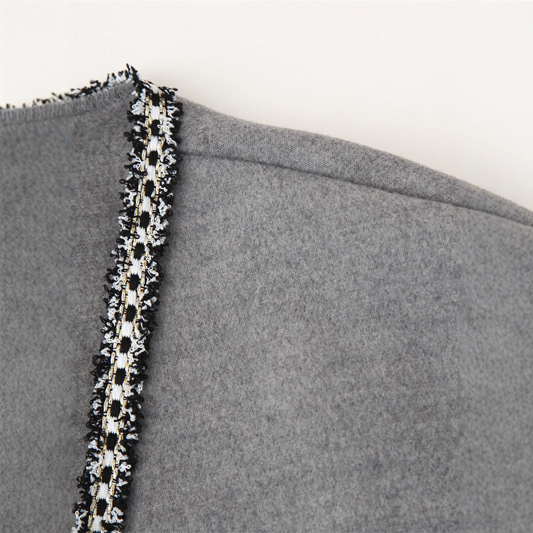 Damen elegante Wickeljacke mit kontrastierenden Verzierungen EB
