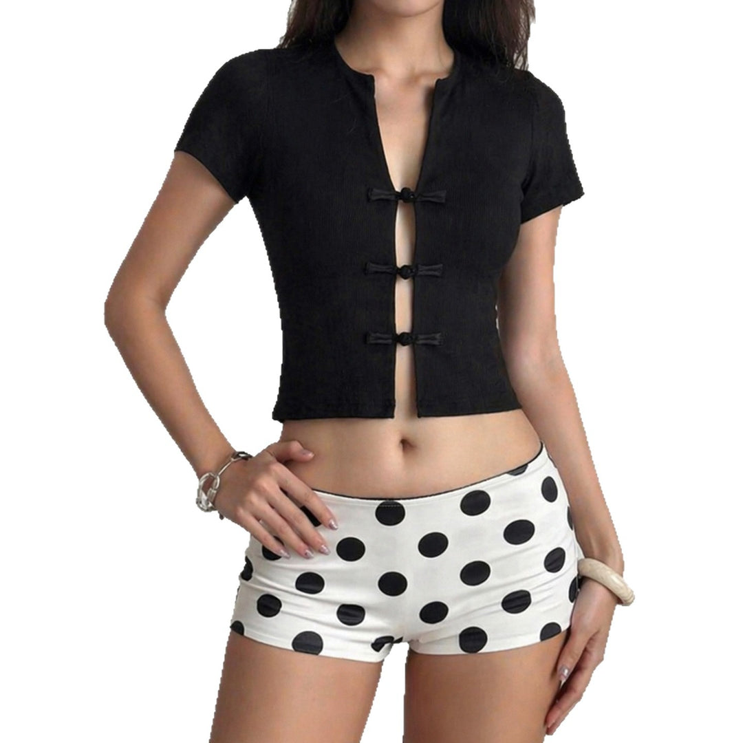 Damen Kurzarm Oberteil mit edlen Knopfdetails EB