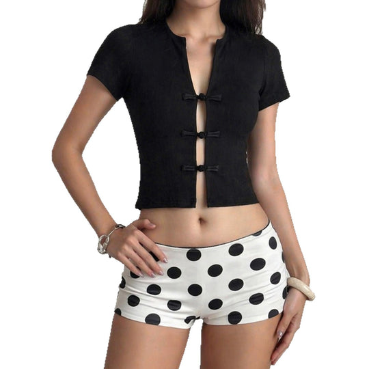 Damen Kurzarm Oberteil mit edlen Knopfdetails EB