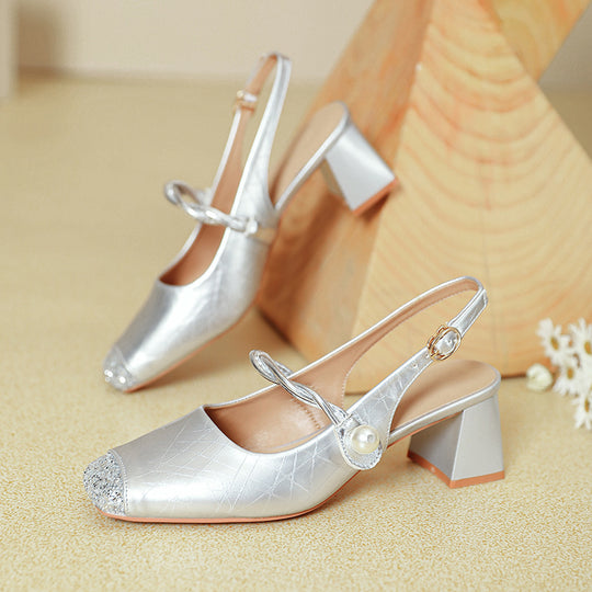 Damen Slingback Pumps mit funkelndem Strass und eleganter Schnalle EB