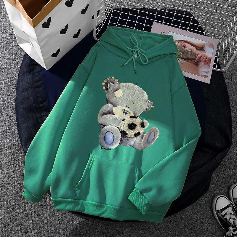Damen nan kuscheliger Kapuzenpullover mit Teddy-Applikation, weichem Fleece-Futter und Kängurutasche EB