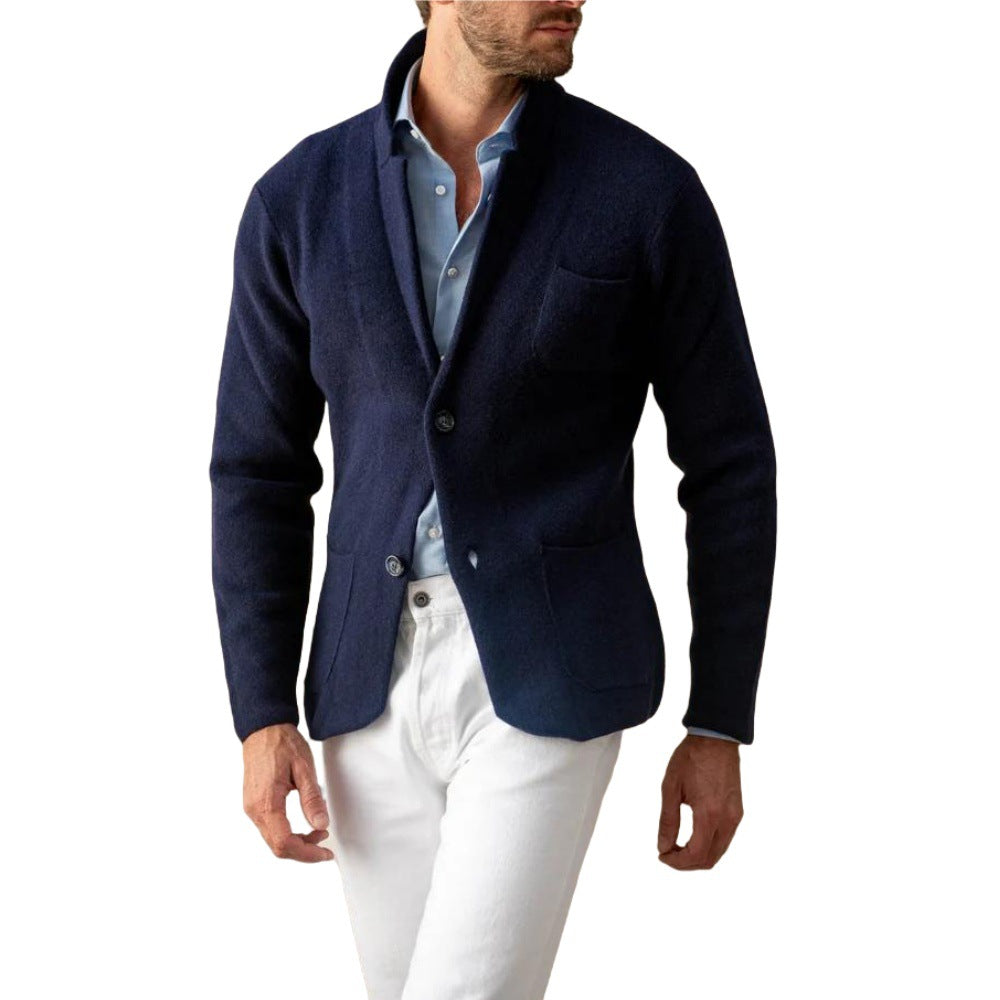 Herren modern geschnittener Strickmantel mit komfortablem Kragen und praktischen Taschen EB