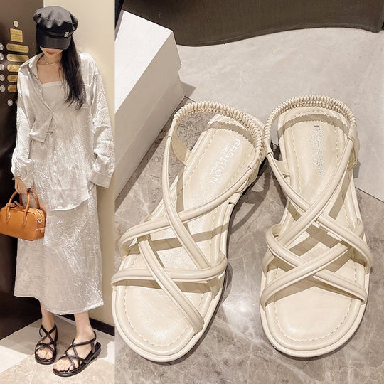 Damen Riemensandalen mit flexiblem Gummizug und geschlungenem Design EB