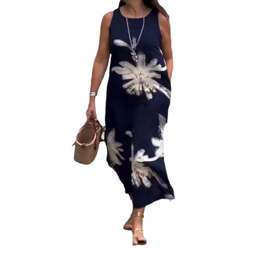 Damen Maxikleid mit floralem Design und seitlichen Taschen Heidi-Mode