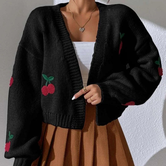 Damen Strickjacke mit floralem Stickdesign EB