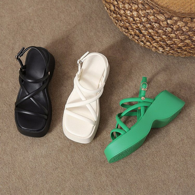 Damen geschlossene Plateau-Sandalen mit braunem Riemendesign EB