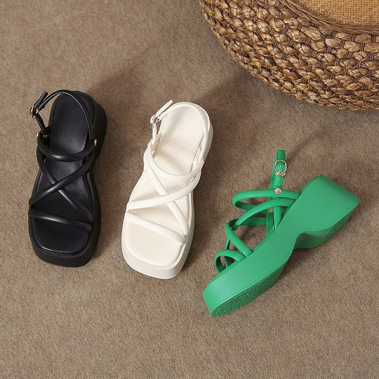 Damen geschlossene Plateau-Sandalen mit braunem Riemendesign EB