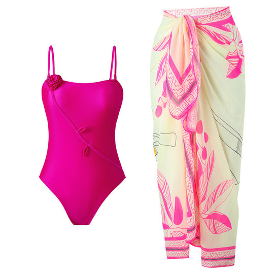 Damen Einteiler Badeanzug mit floralem Design und passendem Strandüberwurf EB