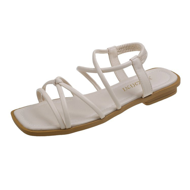 Damen Flache Riemchen-Sandalen mit elastischen Straps EB
