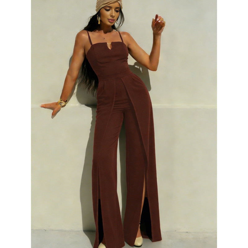 Damen Elegantes Langarm-Overall mit hochgeschlossenem Ausschnitt und seitlichem Schlitz EB