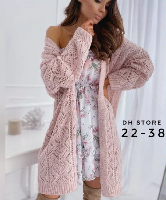 Damen Großer Strickcardigan mit Ajourmuster EB