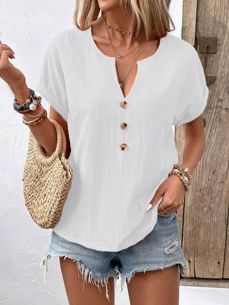 Damen Kurzarm Bluse mit Knopfleiste und lässigem Schnitt EB