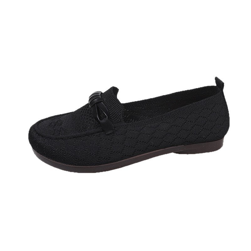 Damen Flache Mokassins mit elastischem Obermaterial und dekorativem Schleifen-Detail EB