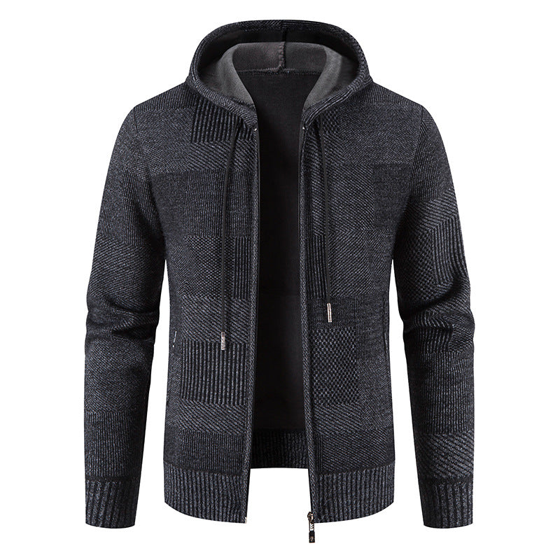 Herren Strickjacke mit Kapuze und modernen Strukturelementen EB