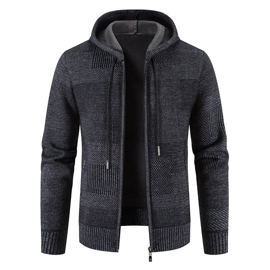 Herren Strickjacke mit Kapuze und modernen Strukturelementen EB
