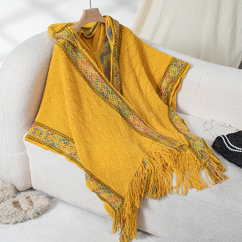 Damen eleganter Poncho mit hochwertigem Strukturdesign und Fransen EB