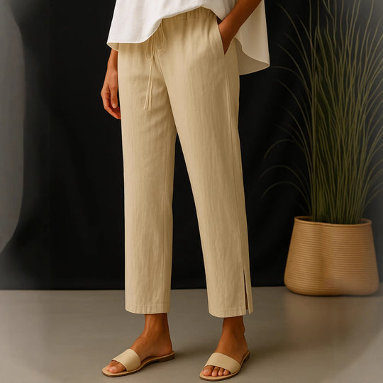 Damen Casual-Chino Leinenoptik Culotte mit elastischem Tunnelzugbund und Eingrifftaschen EB