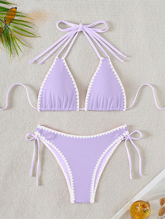 Damen Triangel-Bikini mit verspielten Kontrastnähten EB