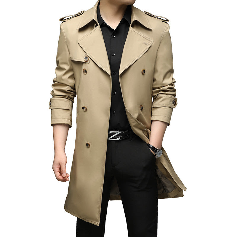 Herren Moderner Slim-Fit Trenchcoat mit Epauletten und doppelreihiger Knopfleiste EB