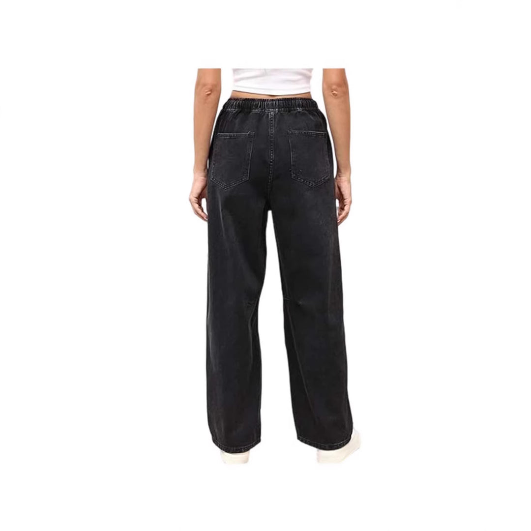 Damen weite Denim-Hose mit elastischem Bund und praktischem Schnitt EB