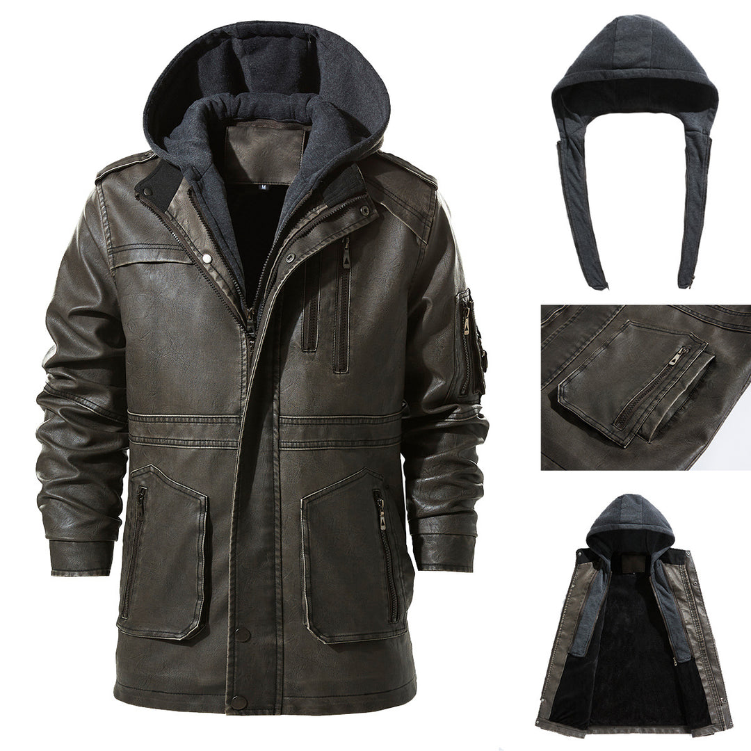 Herren Kunstlederjacke mit versteckter Kapuze EB