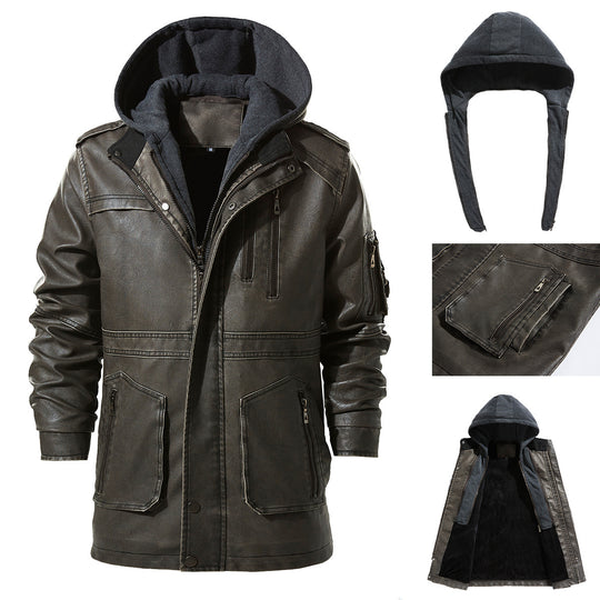 Herren Kunstlederjacke mit versteckter Kapuze EB
