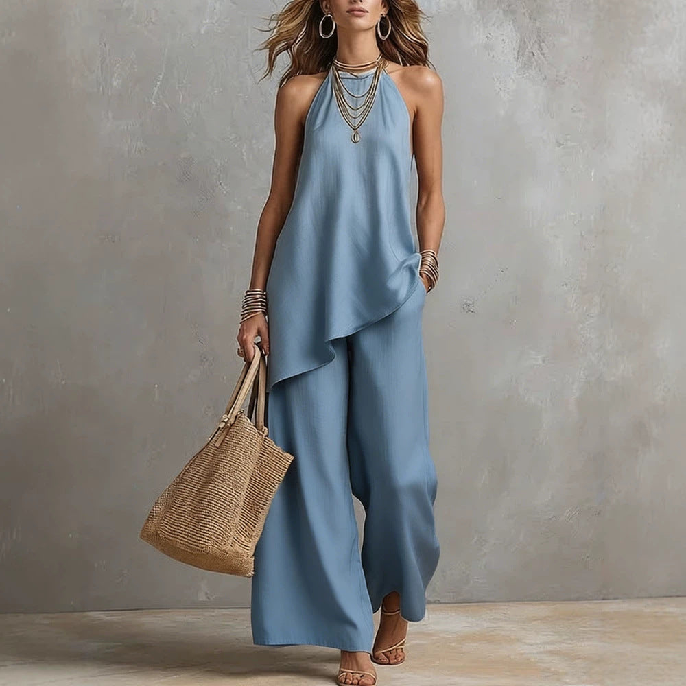 Damen luftiger Jumpsuit mit asymmetrischem Schnitt EB