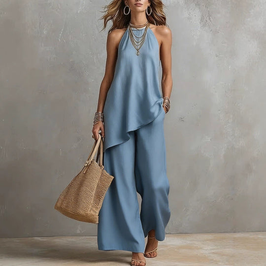 Damen luftiger Jumpsuit mit asymmetrischem Schnitt EB