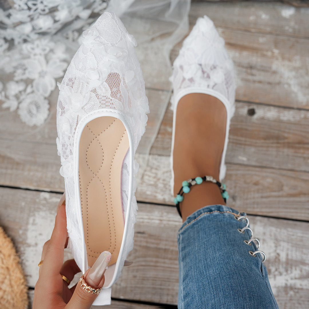 Damen elegante spitze Ballerinas mit floralen Akzenten EB