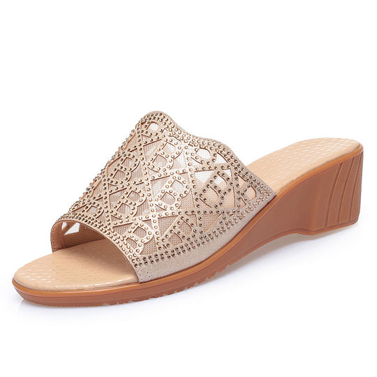 Damen Keilsandaletten mit funkelndem Strass und modischem Muster EB