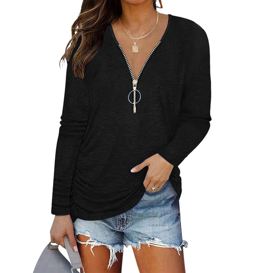 Damen Lässiges Longsleeve mit Zip-Detail EB