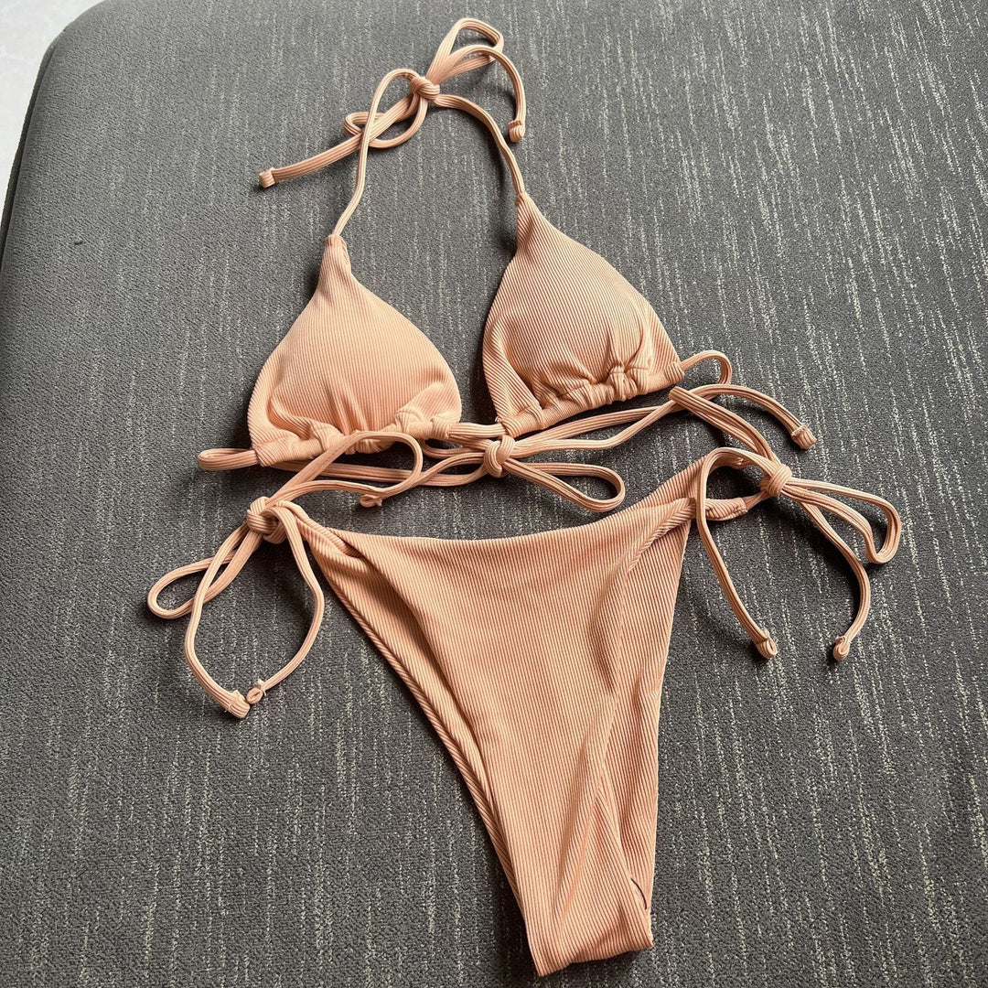 Damen Triangel-Bikini mit verstellbaren Trägern und verspielten Bindebändern EB