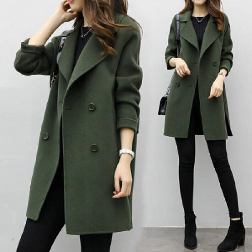 Damen eleganter langer Baumwollmantel mit doppelter Knopfleiste EB