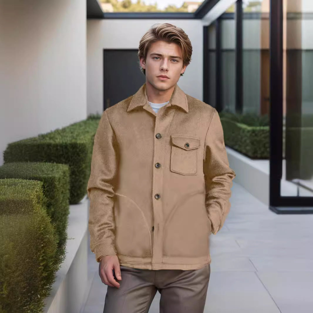 Herren modische Wolljacke mit Brusttasche und Knopfdetails EB