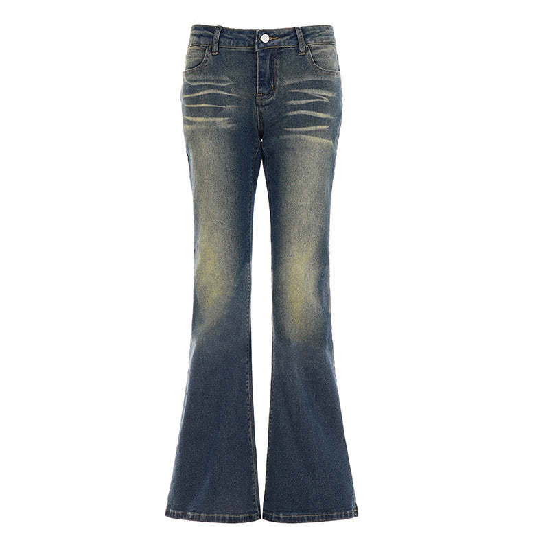 Damen Flared Jeans mit hohem Bund und schickem Used-Look EB