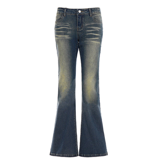 Damen Flared Jeans mit hohem Bund und schickem Used-Look EB