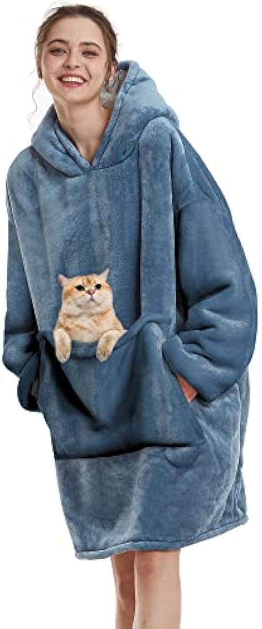Damen Oversize Kapuzen-Kuscheldecke aus Mikrofaser mit Sherpa-Futter EB