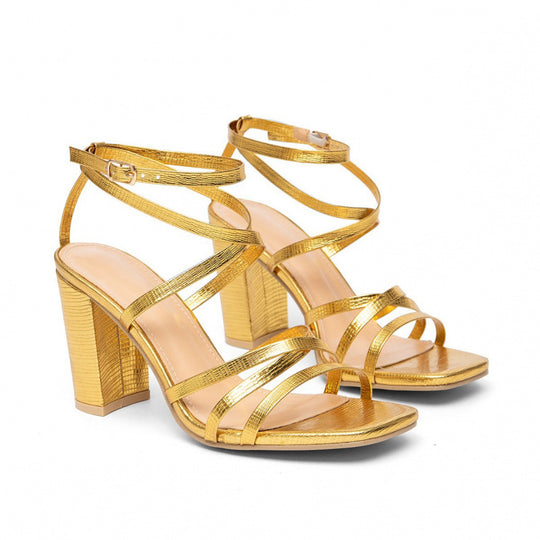 Damen Hochhackige Sandalen mit elegantem Riemchen-Design und Blockabsatz EB