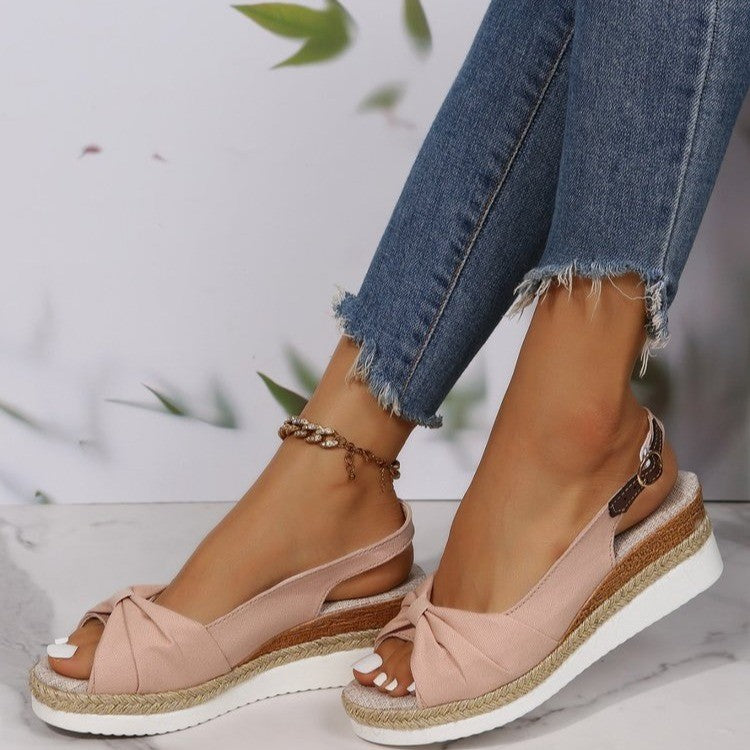 Damen Wedge-Sandalen mit eleganter Schleifen-Detail und angesagtem Plateau EB