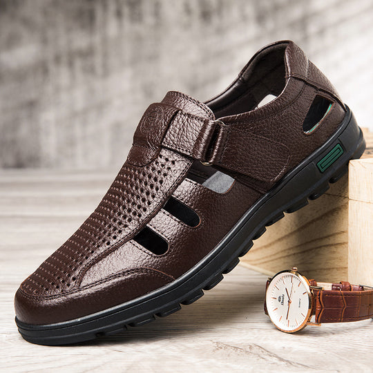 Herren Atmungsaktive Leder Sandalen mit Klettverschluss EB