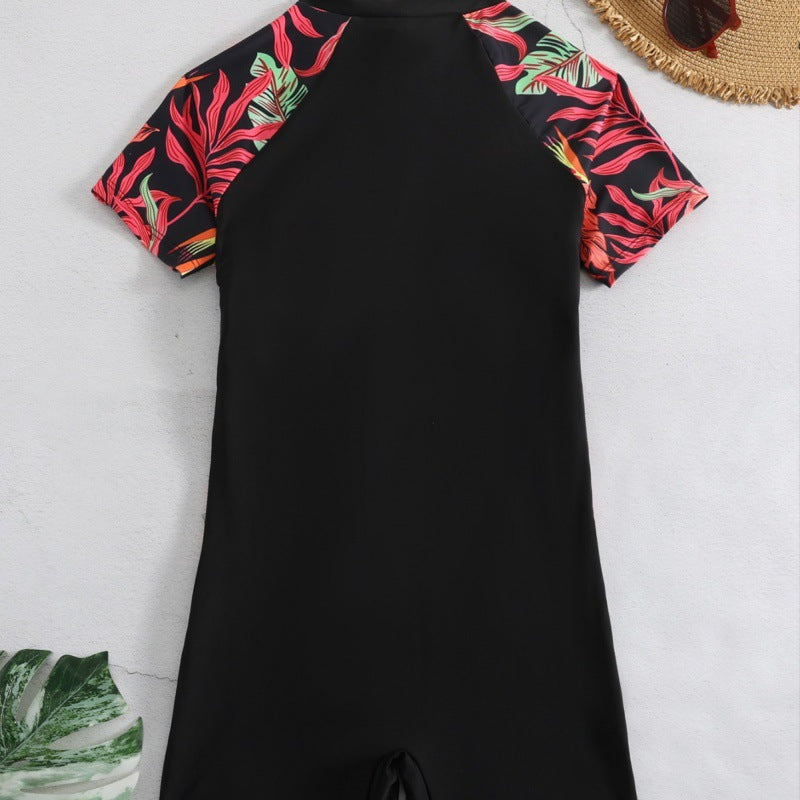 Damen Sportlicher Einteiler mit kurzem Ärmel und floralem Design EB