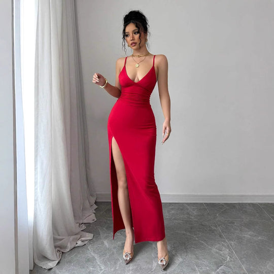 Damen Maxikleid mit seitlichem Schlitz und Spaghetti-Trägern EB