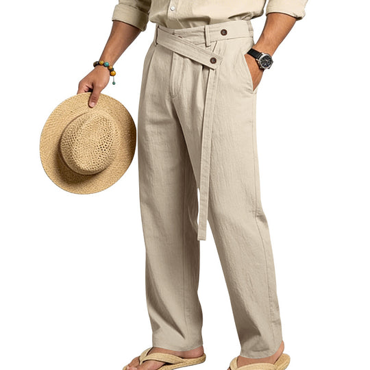 Herren nan weite Leinenhose mit Wickelbund, hoher Taille und legerem Bein EB