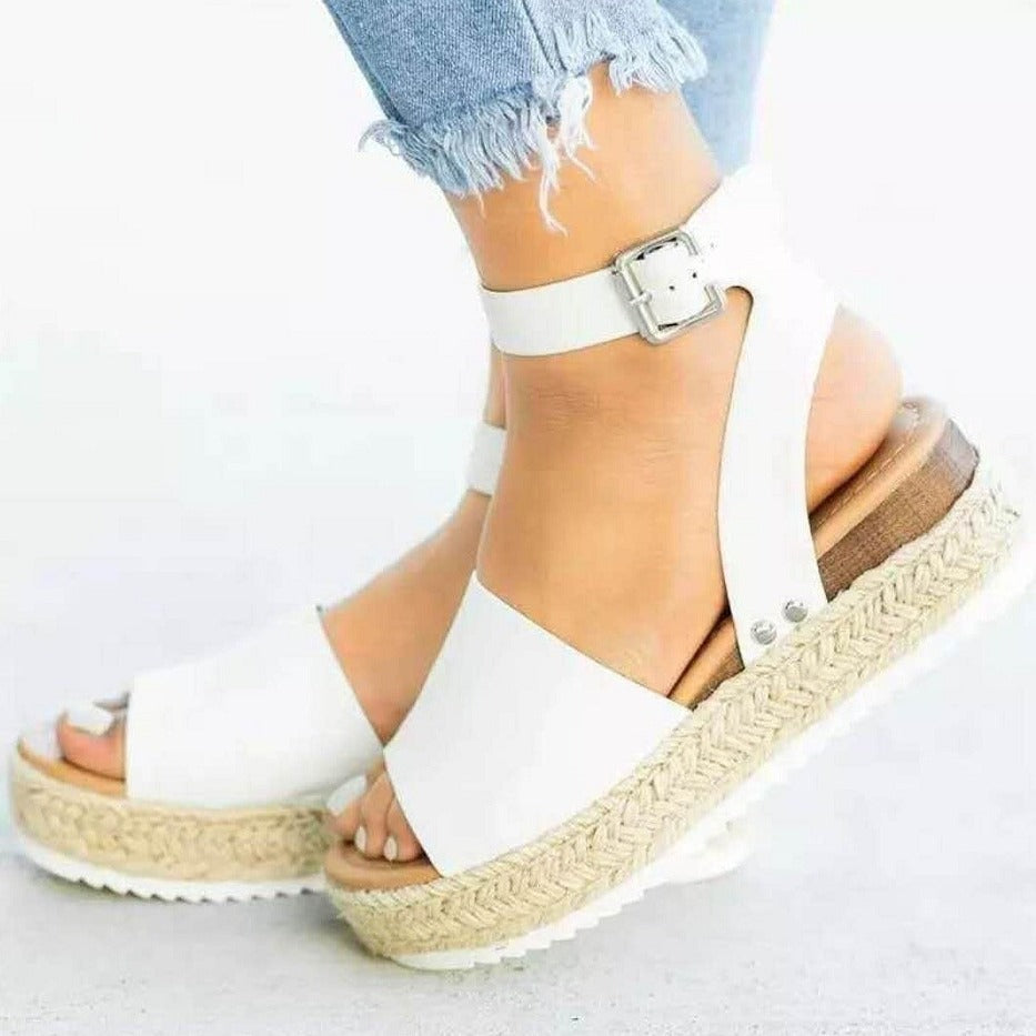 Damen Wedge-Sandalen mit elastischem Riemen und komfortablem Fußbett EB