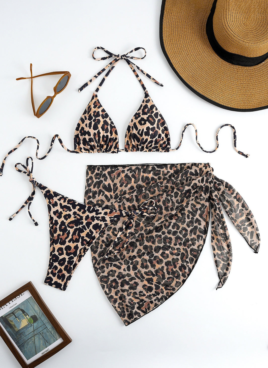 Damen Triangel-Bikini mit floralem Muster und zartem Cover-Up EB
