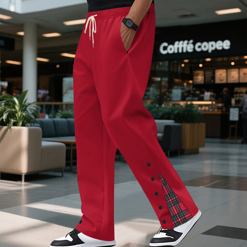 Herren Relaxed-Fit Jogginghose mit Karo-Seitenpasse, Druckknopfleiste & Kordelzug EB