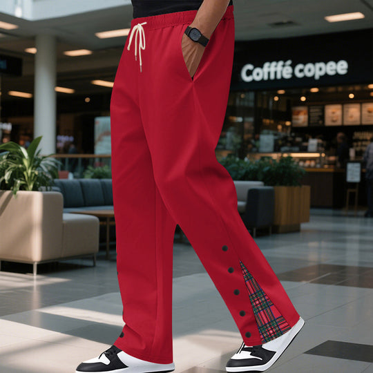 Herren Relaxed-Fit Jogginghose mit Karo-Seitenpasse, Druckknopfleiste & Kordelzug EB