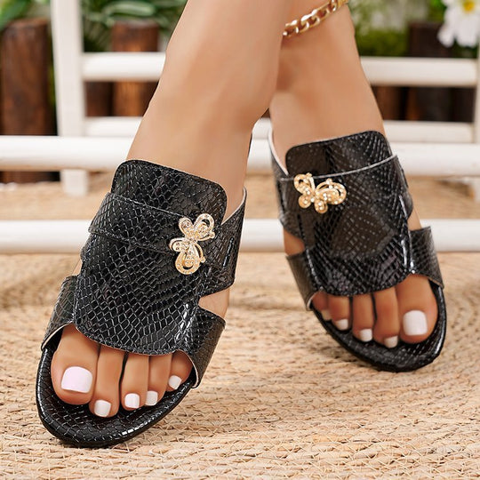 Damen elegantes Slide-Pantoletten mit luxuriösem Blumenakzent EB