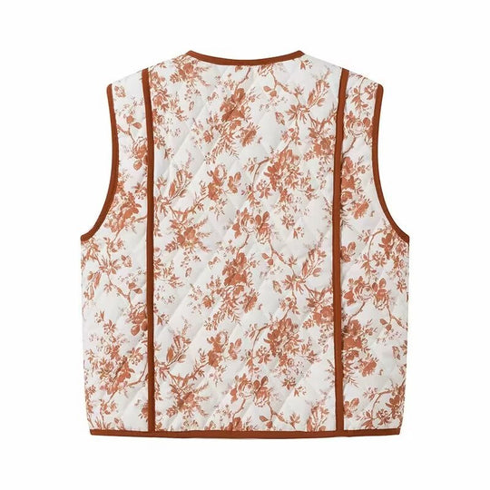 Damen gesteppte Weste mit floralem Muster und praktischen Taschen EB