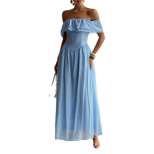 Damen Off-Shoulder Maxikleid mit fließendem Schnitt und Rüschendetails EB